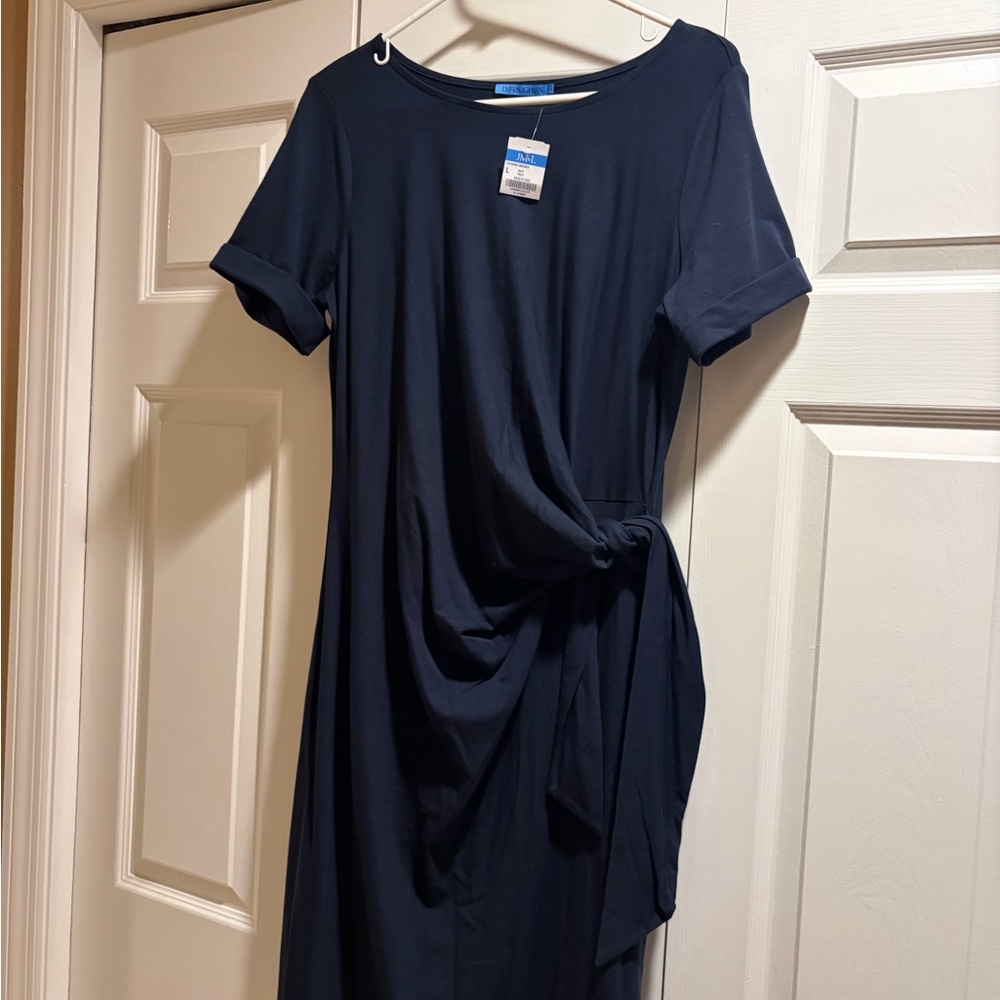 Classic Navy Midi Dress with Side Knot